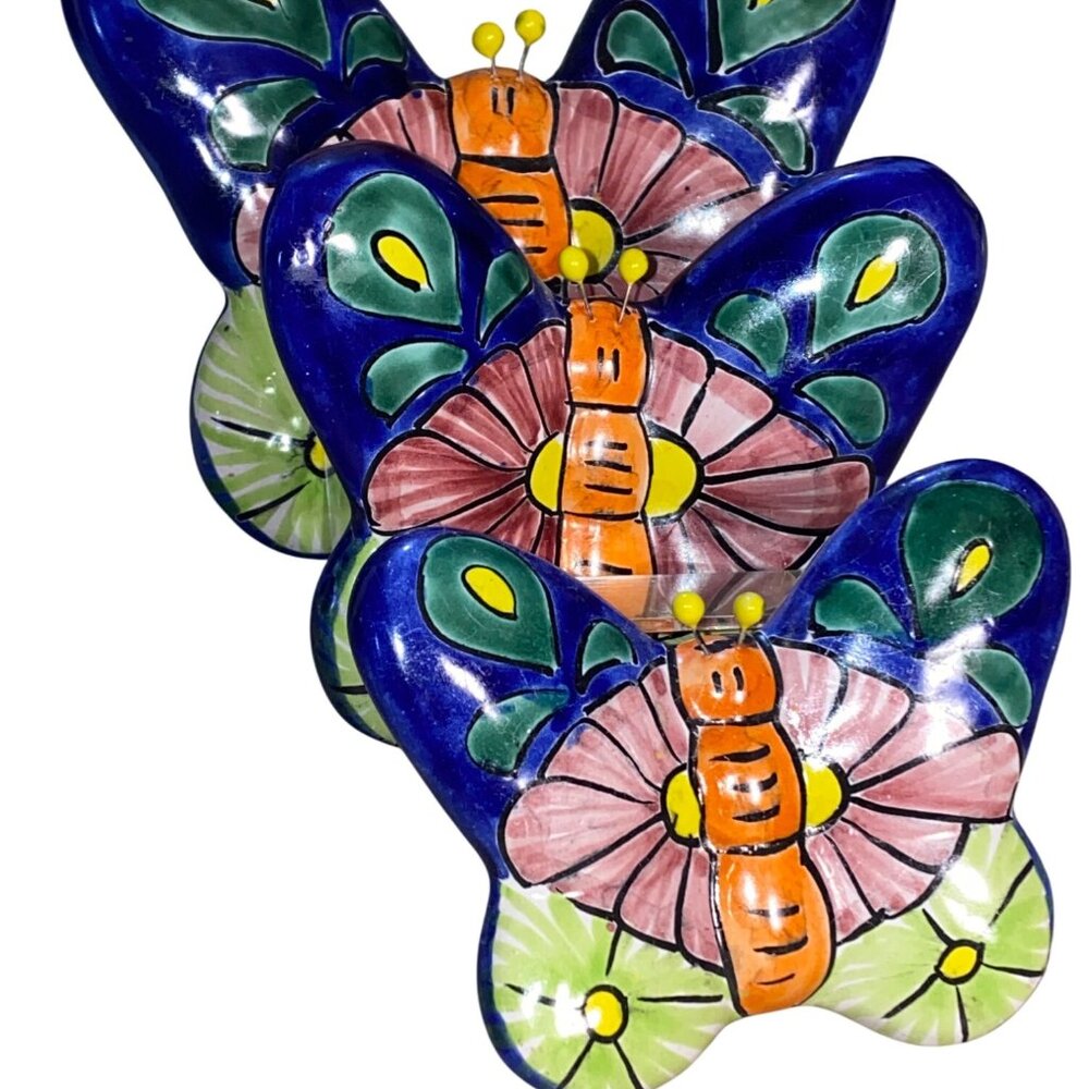 Talavera Ceramic Butterflies Set of 3 Ceramic Butterfly Wall Decor Vibrant Color